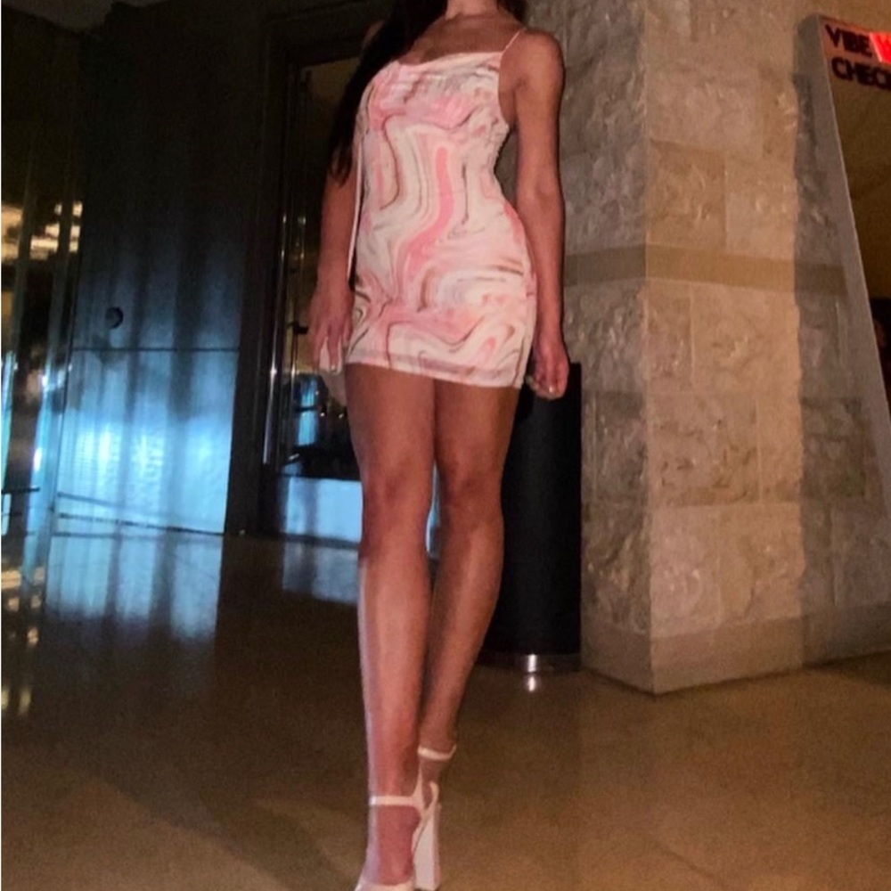 Mesh Pink Swirl Mini Dress Size Medium - Picture 4 of 4